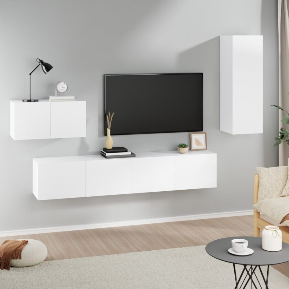 vidaXL 4-delige Tv-meubelset bewerkt hout wit afbeelding 1