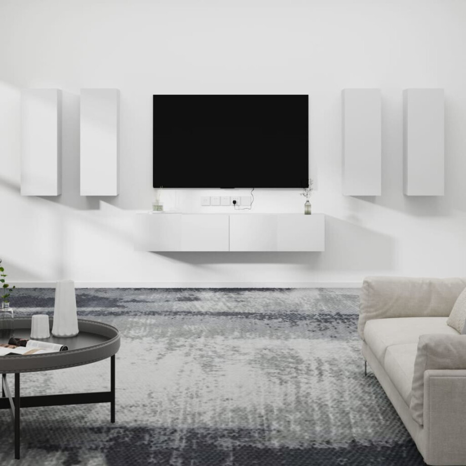 vidaXL 6-delige Tv-meubelset bewerkt hout wit afbeelding 1