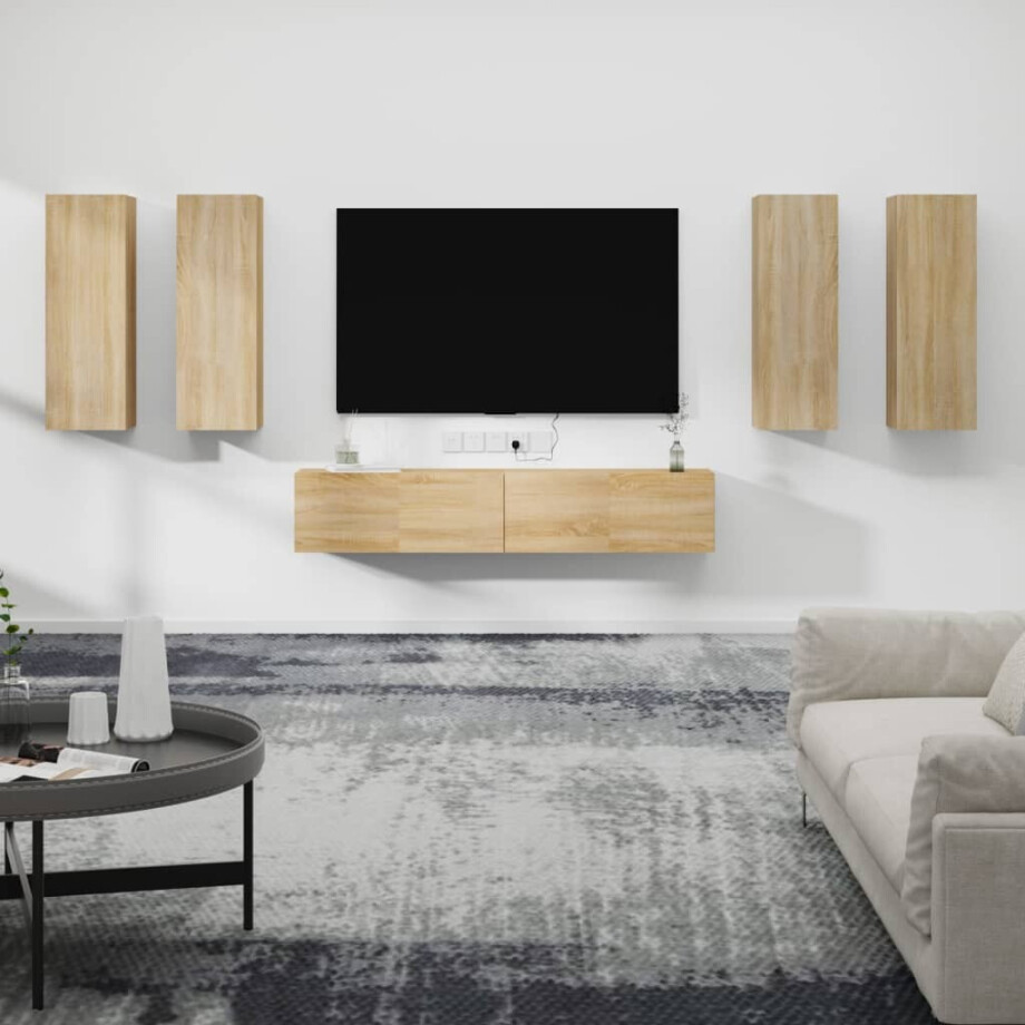 vidaXL 6-delige Tv-meubelset bewerkt hout sonoma eikenkleurig afbeelding 1