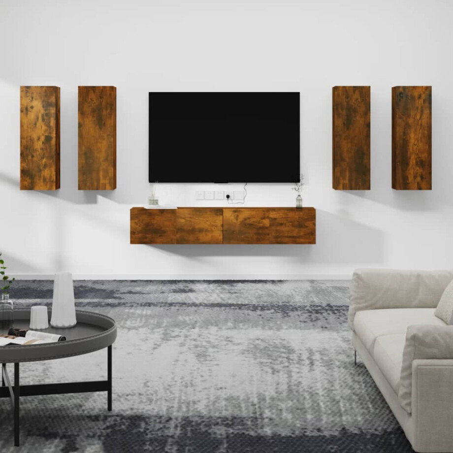 vidaXL 6-delige Tv-meubelset bewerkt hout gerookt eikenkleurig afbeelding 1
