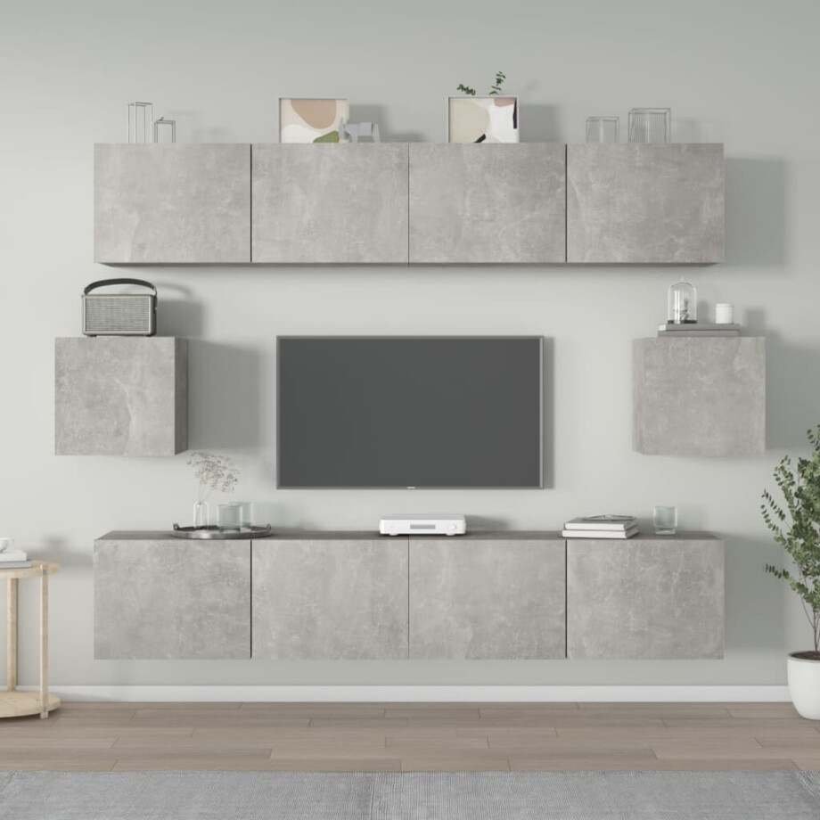 vidaXL 6-delige Tv-meubelset bewerkt hout betongrijs afbeelding 1