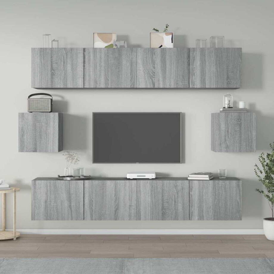 vidaXL 6-delige Tv-meubelset bewerkt hout grijs sonoma eikenkleurig afbeelding 1
