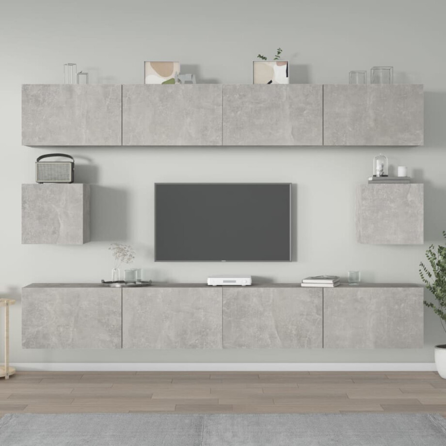vidaXL 6-delige Tv-meubelset bewerkt hout betongrijs afbeelding 1