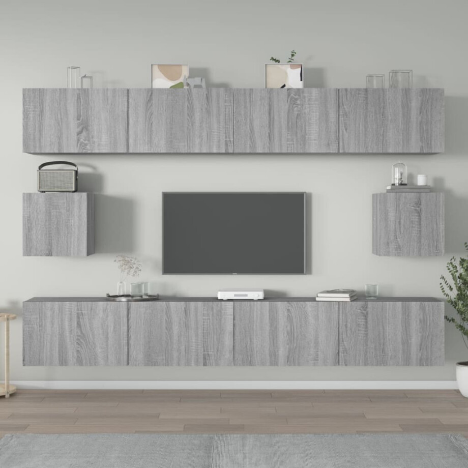 vidaXL 6-delige Tv-meubelset bewerkt hout grijs sonoma eikenkleurig afbeelding 1