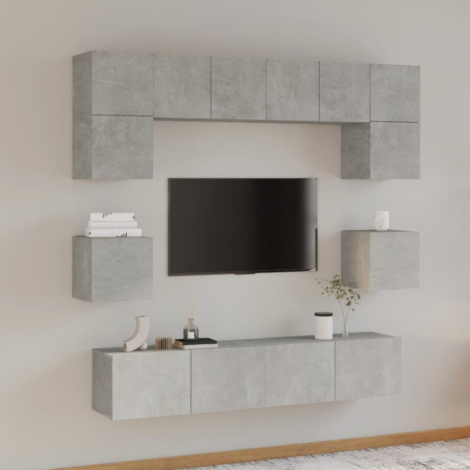 vidaXL 8-delige Tv-meubelset bewerkt hout betongrijs vidaXL 8-delige Tv-meubelset bewerkt hout betongrijs afbeelding 1