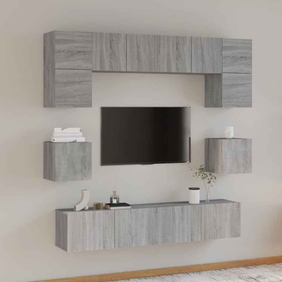 vidaXL 8-delige Tv-meubelset bewerkt hout grijs sonoma eikenkleurig afbeelding 1