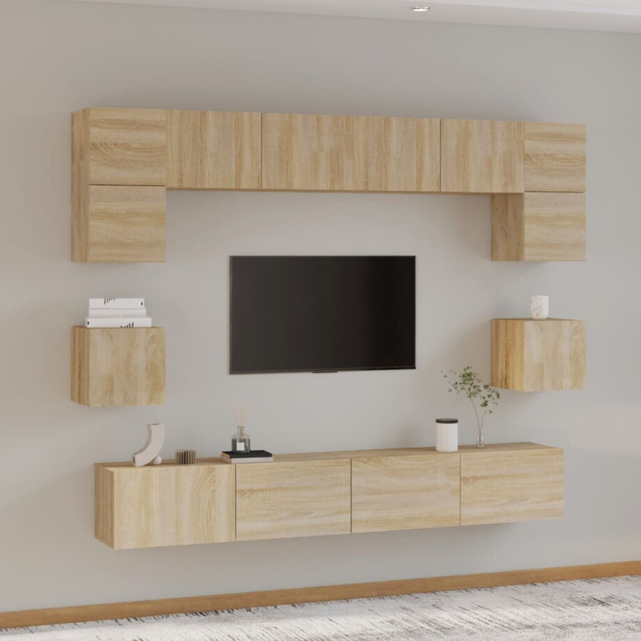 vidaXL 8-delige Tv-meubelset bewerkt hout sonoma eikenkleurig vidaXL 8-delige Tv-meubelset bewerkt hout sonoma eikenkleurig afbeelding 1