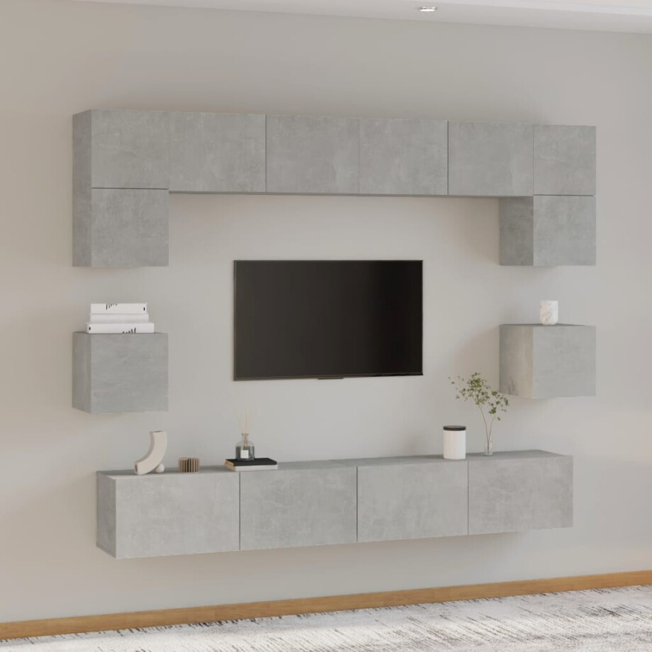 vidaXL 8-delige Tv-meubelset bewerkt hout betongrijs vidaXL 8-delige Tv-meubelset bewerkt hout betongrijs afbeelding 1