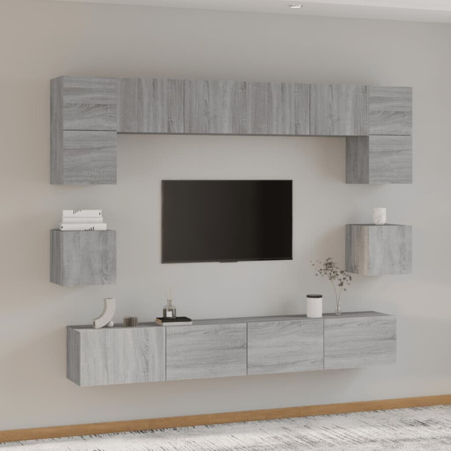 vidaXL 8-delige Tv-meubelset bewerkt hout grijs sonoma eikenkleurig afbeelding 1