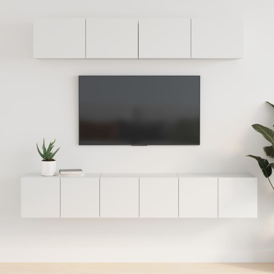 vidaXL 5-delige Tv-meubelset bewerkt hout wit afbeelding 1