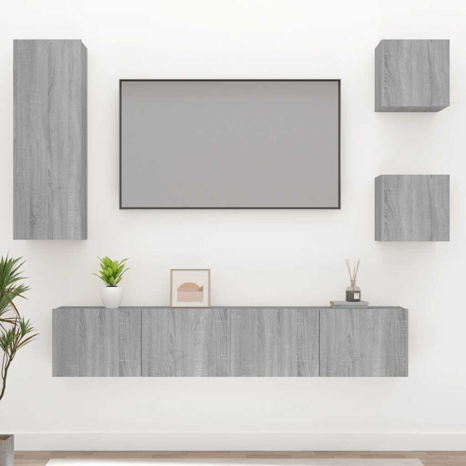 vidaXL 5-delige Tv-meubelset bewerkt hout grijs sonoma eikenkleurig afbeelding 1