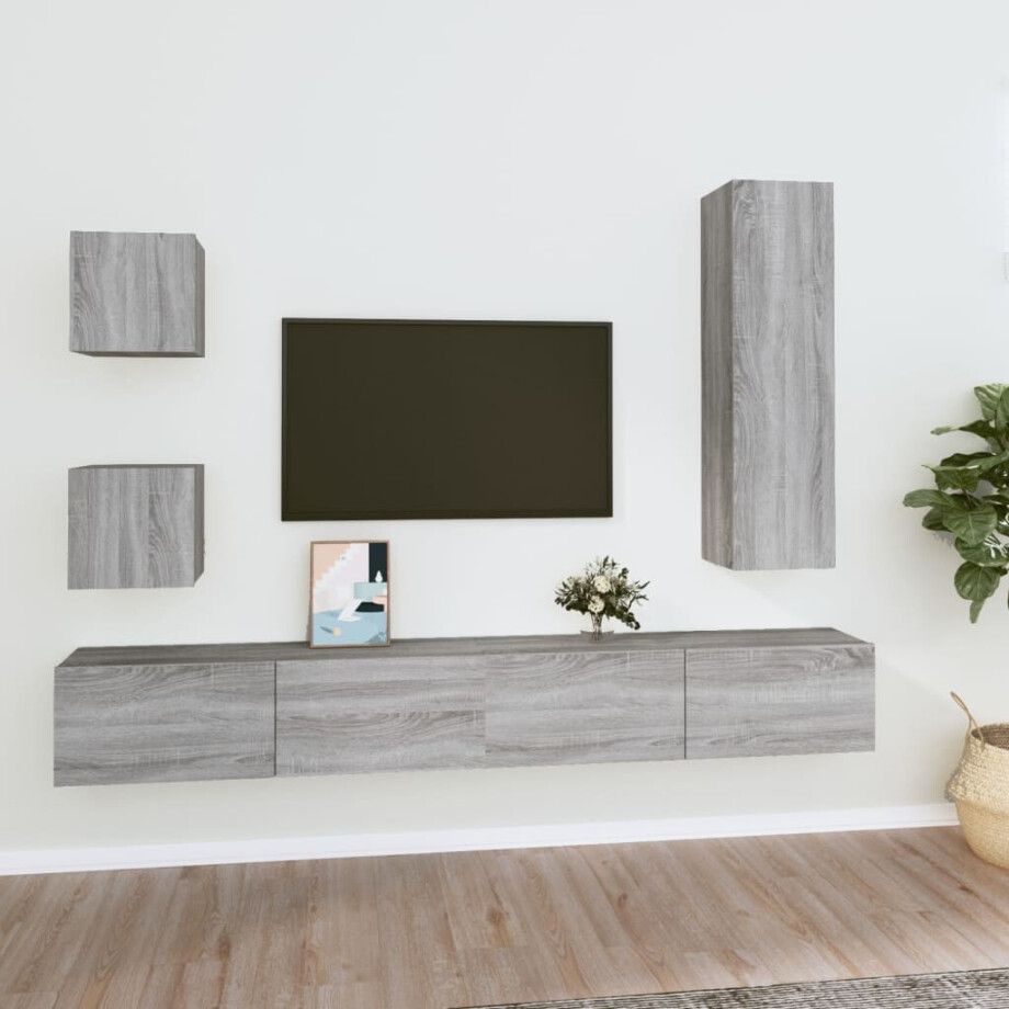 vidaXL 5-delige Tv-meubelset bewerkt hout grijs sonoma eikenkleurig afbeelding 1