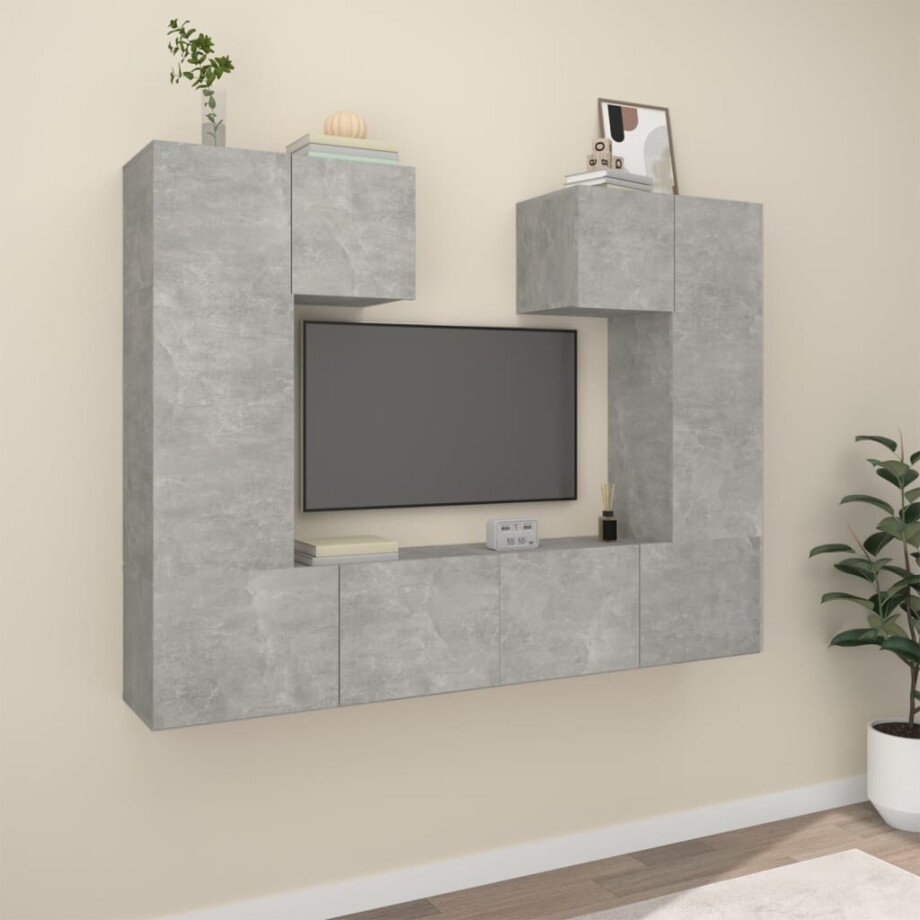 vidaXL 6-delige Tv-meubelset bewerkt hout betongrijs afbeelding 1