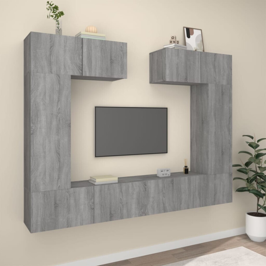 vidaXL 6-delige Tv-meubelset bewerkt hout grijs sonoma eikenkleurig afbeelding 1