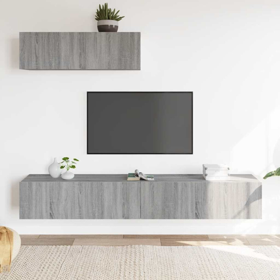 vidaXL 3-delige Tv-meubelset bewerkt hout grijs sonoma eikenkleurig vidaXL 3-delige Tv-meubelset bewerkt hout grijs sonoma eikenkleurig afbeelding 1