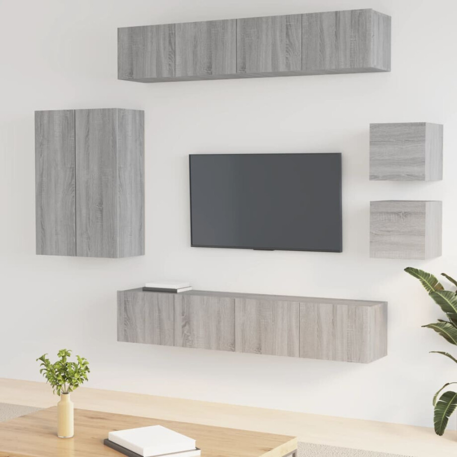 vidaXL 8-delige Tv-meubelset bewerkt hout grijs sonoma eikenkleurig afbeelding 1