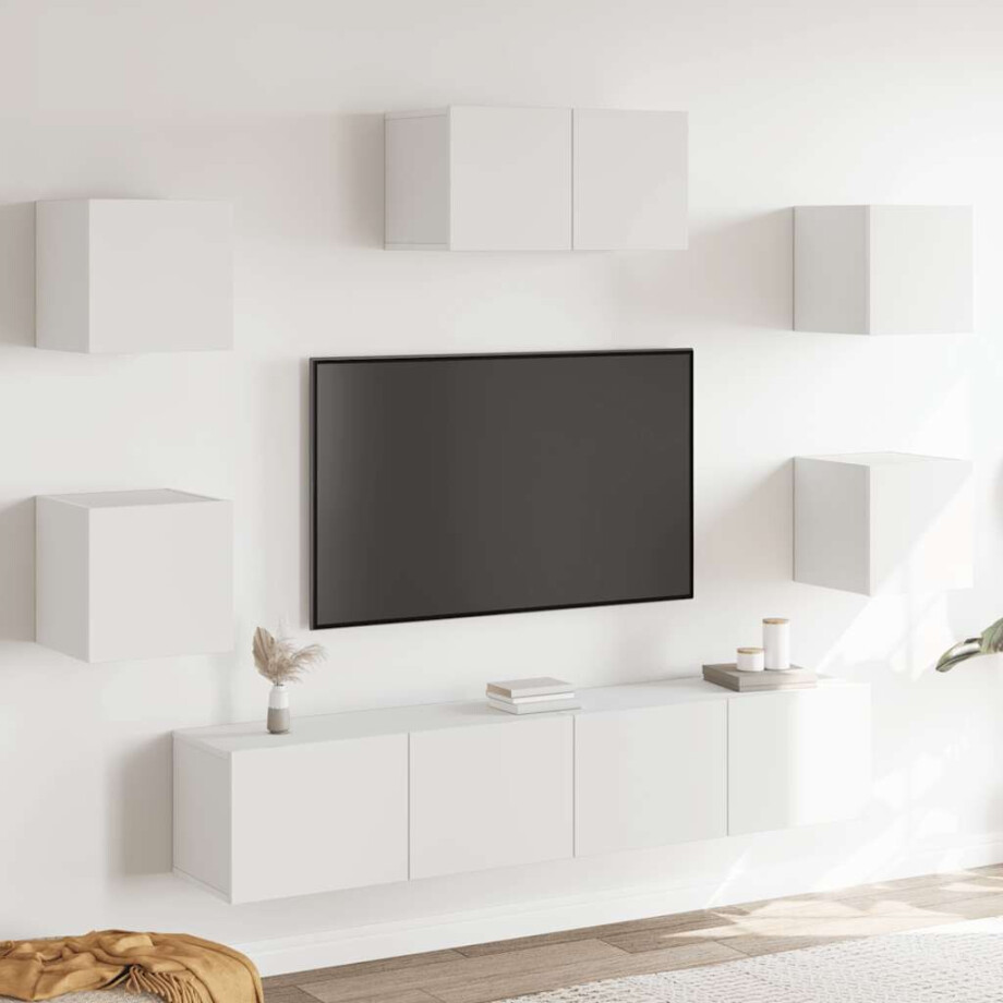 vidaXL 7-delige Tv-meubelset bewerkt hout wit vidaXL 7-delige Tv-meubelset bewerkt hout wit afbeelding 1