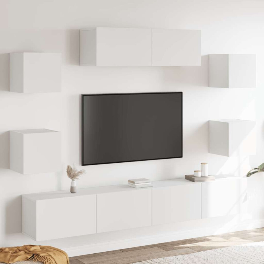 vidaXL 7-delige Tv-meubelset bewerkt hout wit afbeelding 1