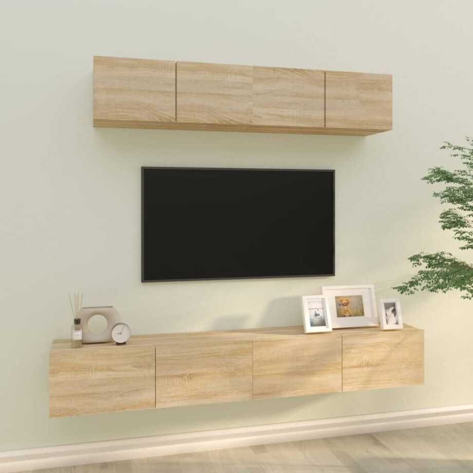 vidaXL 4-delige Tv-meubelset bewerkt hout sonoma eikenkleurig vidaXL 4-delige Tv-meubelset bewerkt hout sonoma eikenkleurig afbeelding 1