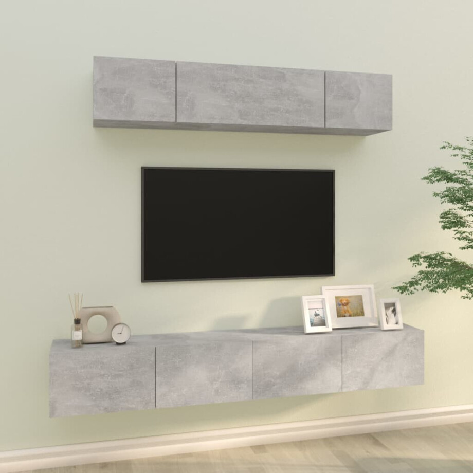vidaXL 4-delige Tv-meubelset bewerkt hout betongrijs afbeelding 1