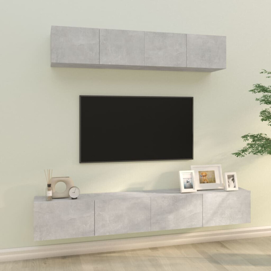 vidaXL 4-delige Tv-meubelset bewerkt hout betongrijs afbeelding 1