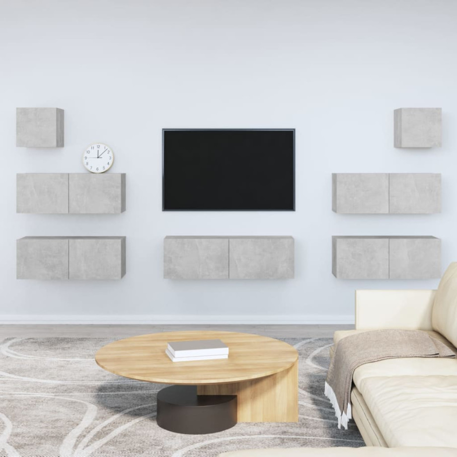 vidaXL 7-delige Tv-meubelset bewerkt hout betongrijs afbeelding 1