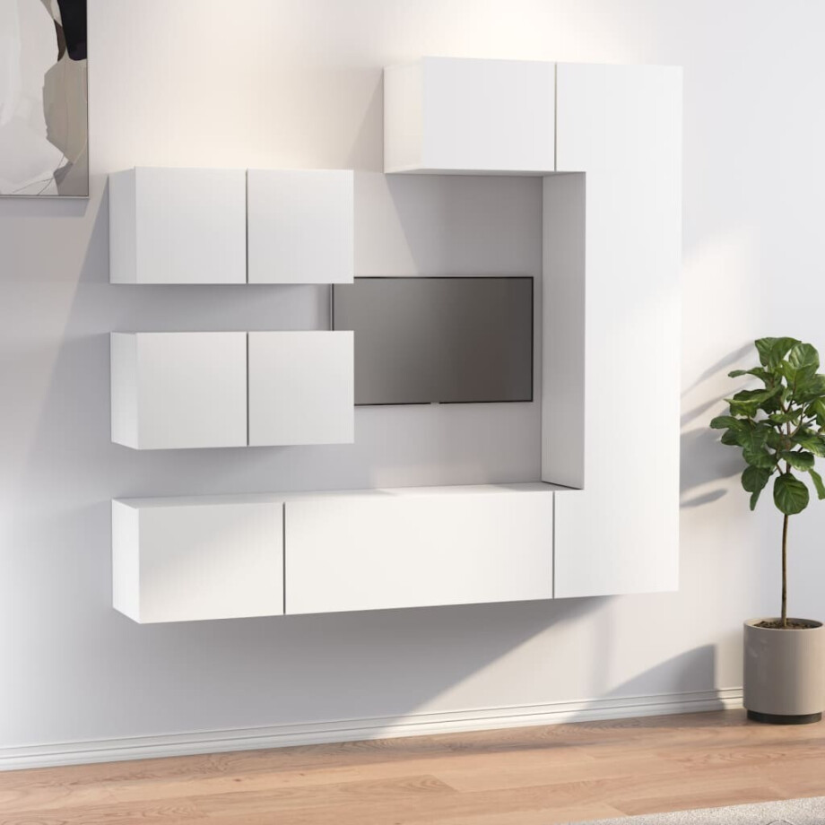 vidaXL 6-delige Tv-meubelset bewerkt hout wit afbeelding 1