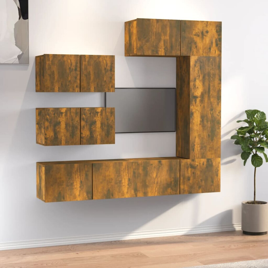 vidaXL 6-delige Tv-meubelset bewerkt hout gerookt eikenkleurig afbeelding 1