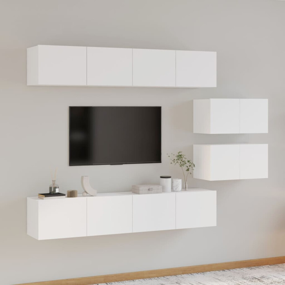 vidaXL 6-delige Tv-meubelset bewerkt hout wit vidaXL 6-delige Tv-meubelset bewerkt hout wit afbeelding 1