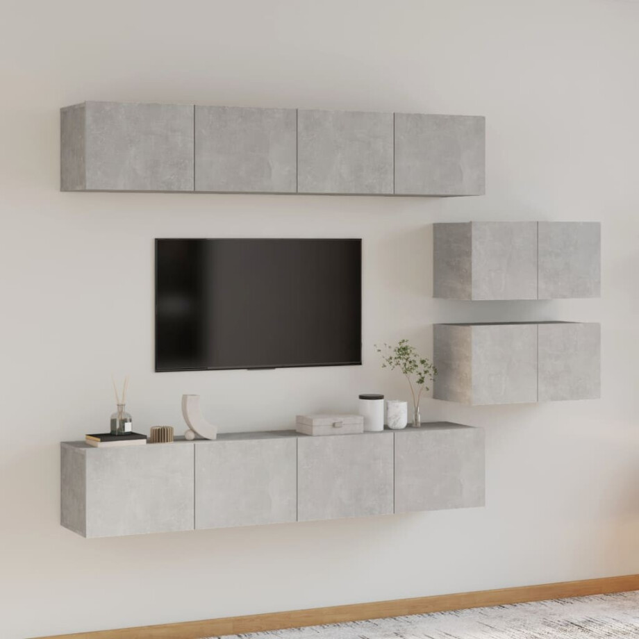 vidaXL 6-delige Tv-meubelset bewerkt hout betongrijs afbeelding 1