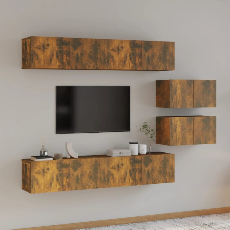 vidaXL 6-delige Tv-meubelset bewerkt hout gerookt eikenkleurig afbeelding 1