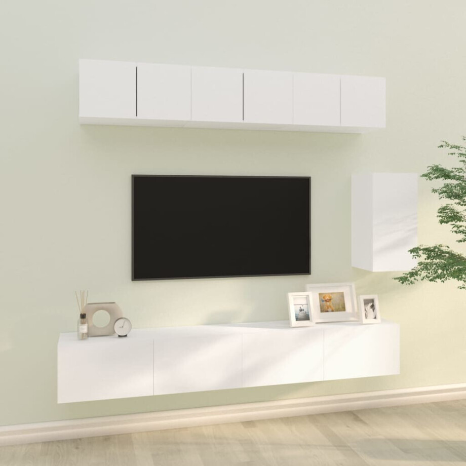vidaXL 6-delige Tv-meubelset bewerkt hout wit afbeelding 1