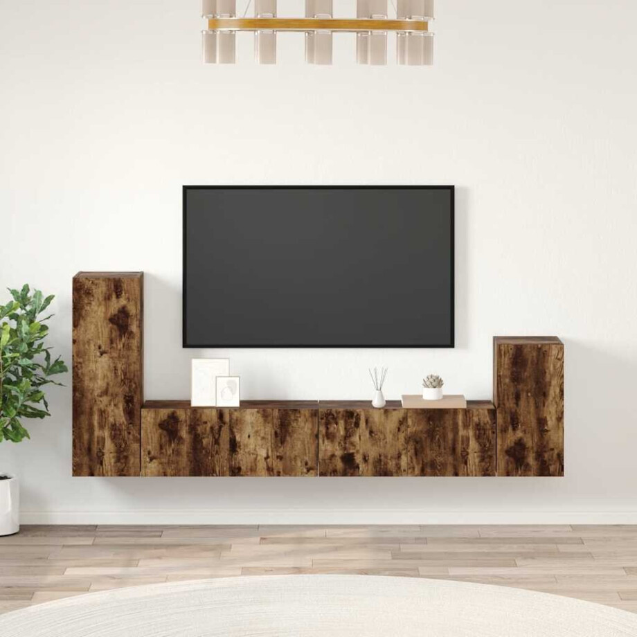 vidaXL 4-delige Tv-meubelset bewerkt hout gerookt eikenkleurig vidaXL 4-delige Tv-meubelset bewerkt hout gerookt eikenkleurig afbeelding 1