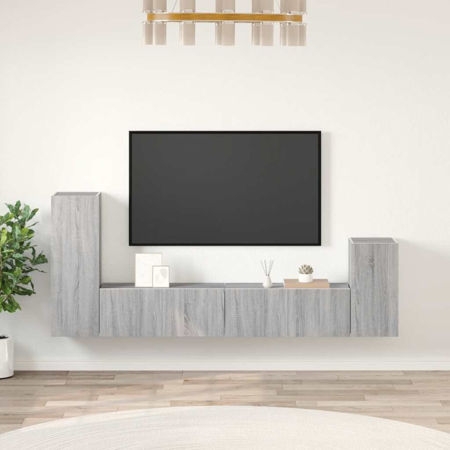 vidaXL 4-delige Tv-meubelset bewerkt hout grijs sonoma eikenkleurig afbeelding 1