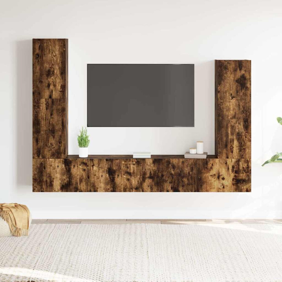 vidaXL 4-delige Tv-meubelset bewerkt hout gerookt eikenkleurig vidaXL 4-delige Tv-meubelset bewerkt hout gerookt eikenkleurig afbeelding 1