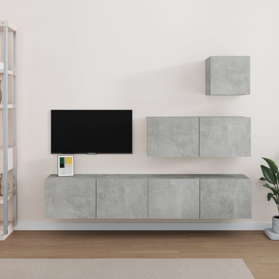 vidaXL 4-delige Tv-meubelset bewerkt hout betongrijs afbeelding 1