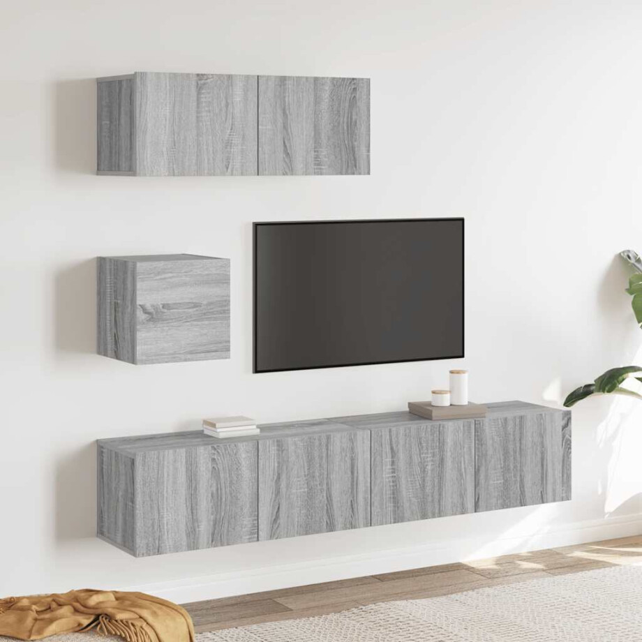 vidaXL 4-delige Tv-meubelset bewerkt hout grijs sonoma eikenkleurig vidaXL 4-delige Tv-meubelset bewerkt hout grijs sonoma eikenkleurig afbeelding 1