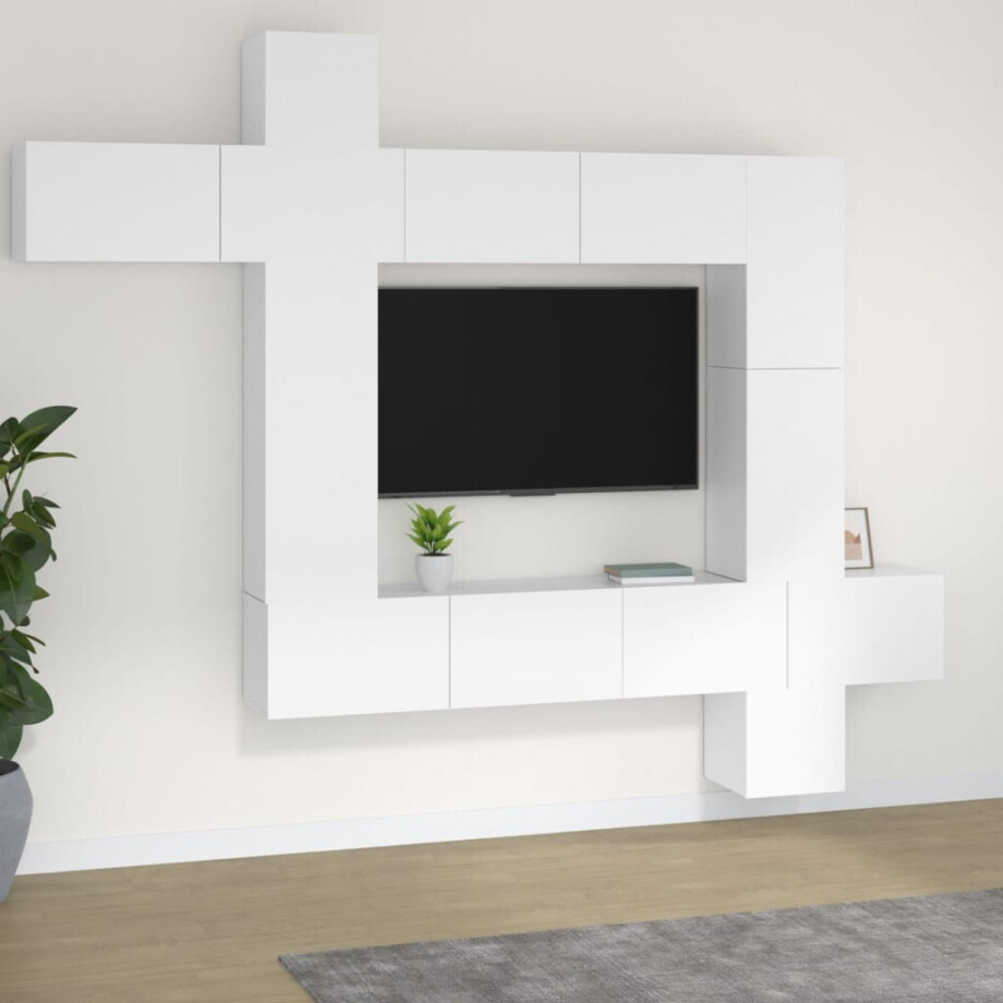 vidaXL 9-delige Tv-meubelset bewerkt hout wit afbeelding 1