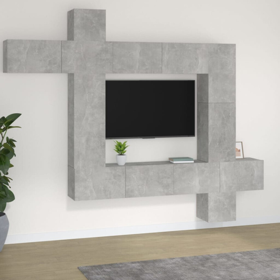 vidaXL 9-delige Tv-meubelset bewerkt hout betongrijs vidaXL 9-delige Tv-meubelset bewerkt hout betongrijs afbeelding 1
