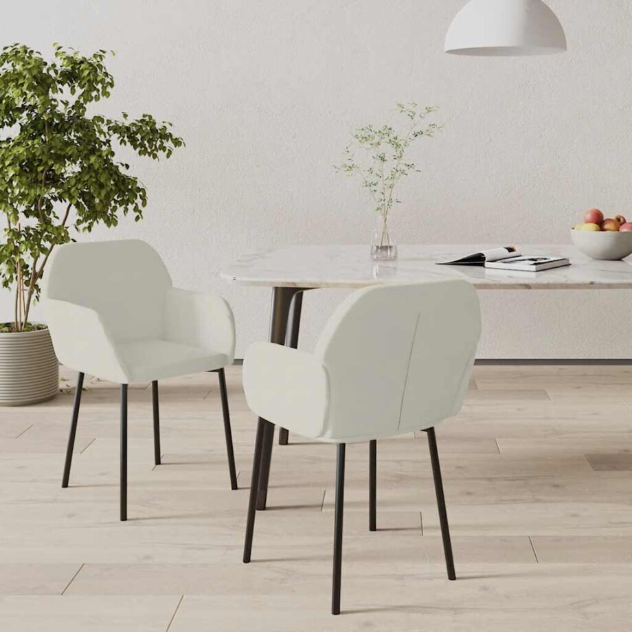 vidaXL Eetkamerstoelen 2 st fluweel crèmekleurig afbeelding 1