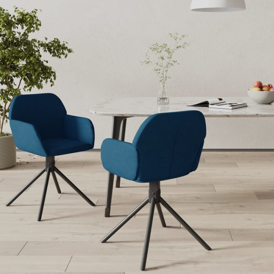 vidaXL Eetkamerstoelen draaibaar 2 st fluweel blauw afbeelding 1