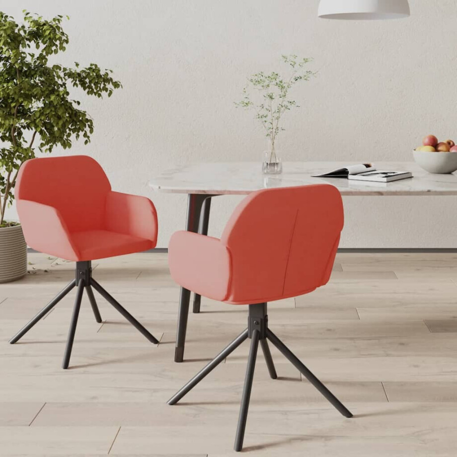 vidaXL Eetkamerstoelen draaibaar 2 st fluweel roze afbeelding 1