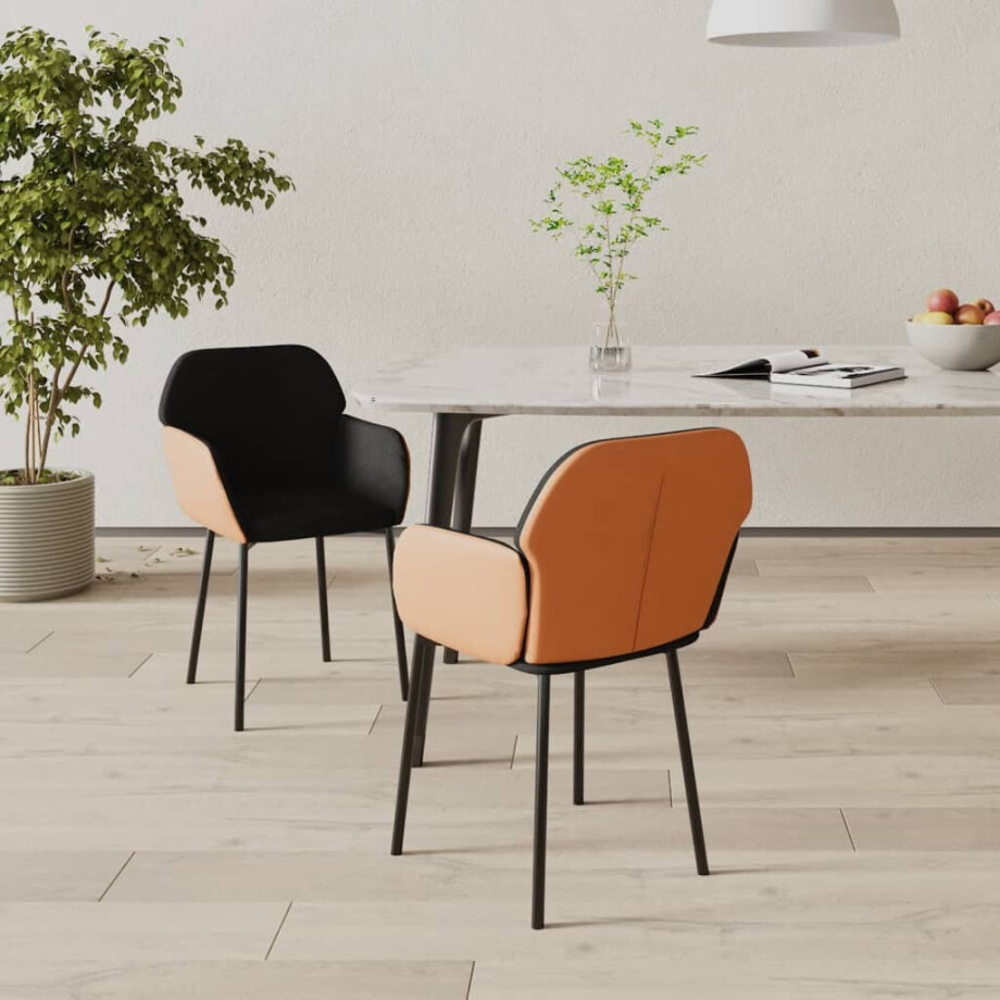 vidaXL Eetkamerstoelen 2 st stof en kunstleer zwart vidaXL Eetkamerstoelen 2 st stof en kunstleer zwart afbeelding 1