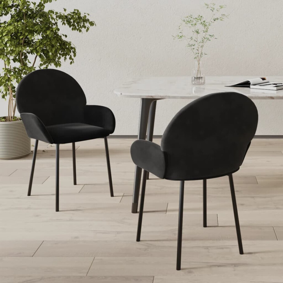 vidaXL Eetkamerstoelen 2 st fluweel zwart vidaXL Eetkamerstoelen 2 st fluweel zwart afbeelding 1