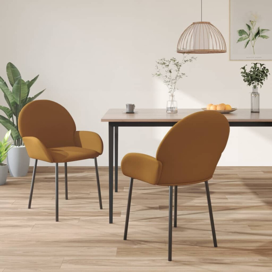 vidaXL Eetkamerstoelen 2 st fluweel bruin vidaXL Eetkamerstoelen 2 st fluweel bruin afbeelding 1