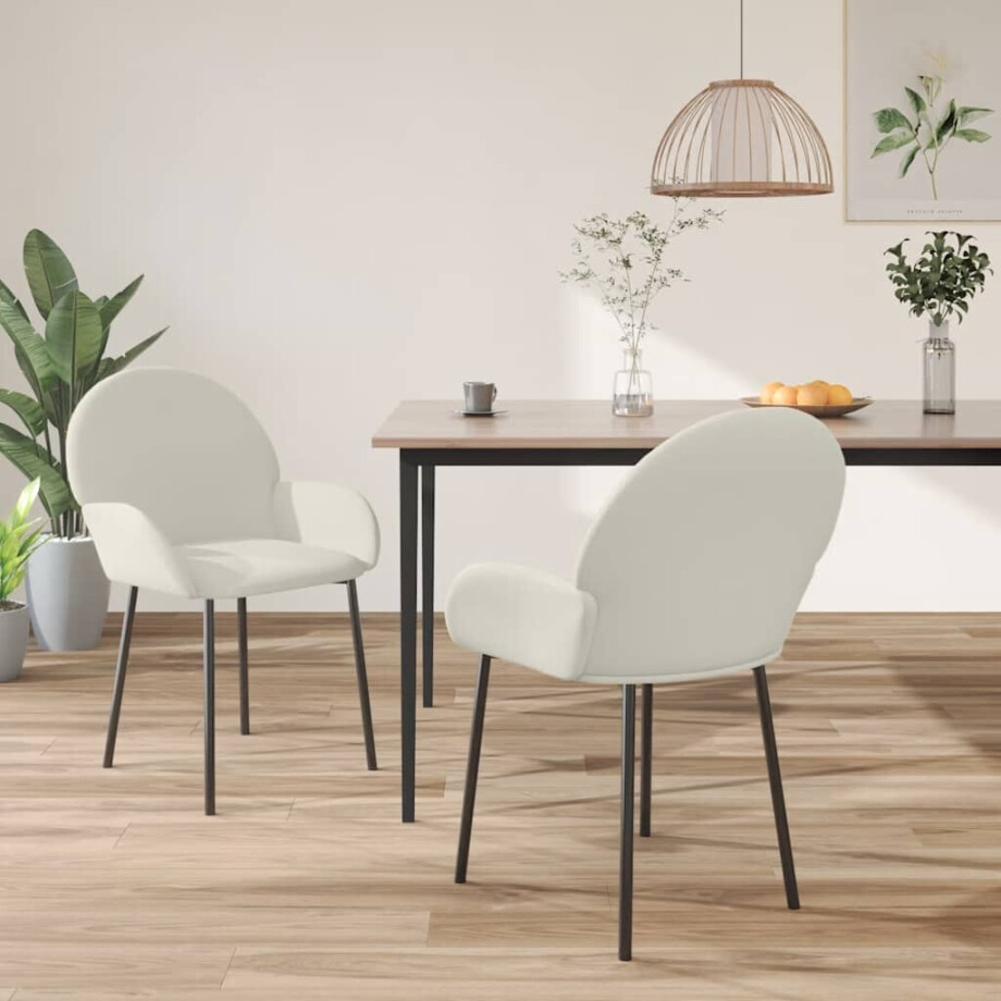 vidaXL Eetkamerstoelen 2 st fluweel crèmekleurig afbeelding 1