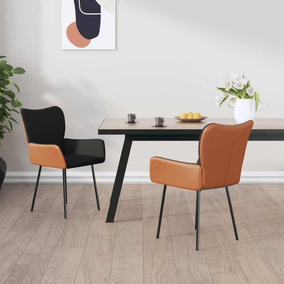 vidaXL Eetkamerstoelen 2 st stof en kunstleer zwart afbeelding 1