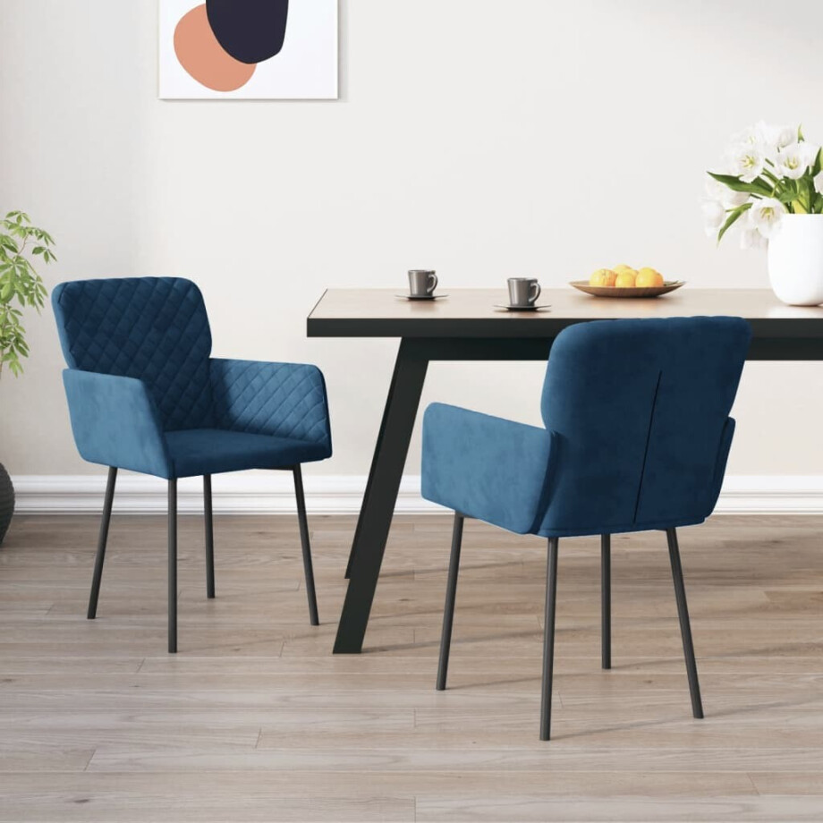 vidaXL Eetkamerstoelen 2 st fluweel blauw afbeelding 1
