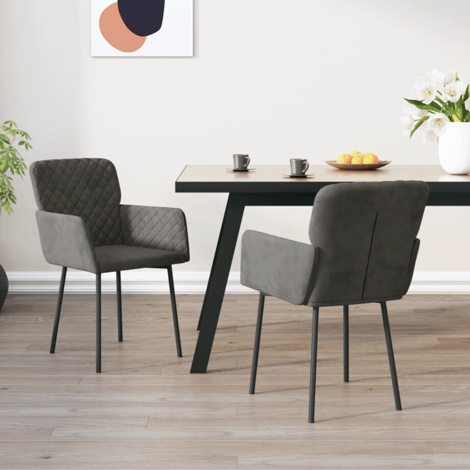 vidaXL Eetkamerstoelen 2 st fluweel donkergrijs afbeelding 1