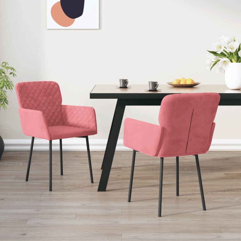 vidaXL Eetkamerstoelen 2 st fluweel roze vidaXL Eetkamerstoelen 2 st fluweel roze afbeelding 1